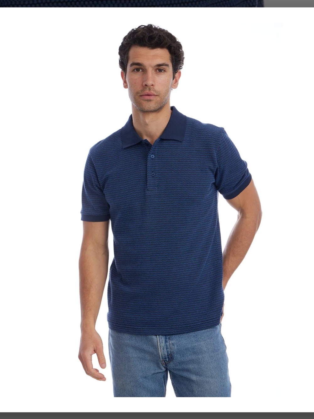 Men's Navy Textured Polo Shirt